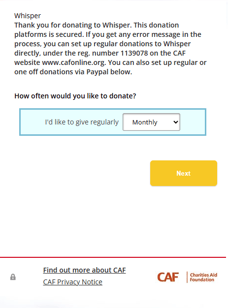 CAF Donate — sponsor a member of Whisper staff